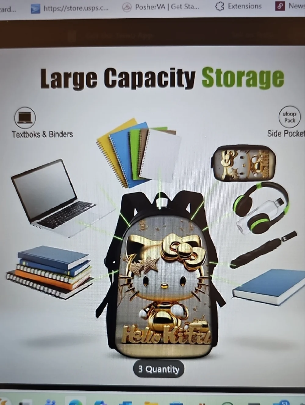 New Sanrio Gilded Hello Kitty Gold and Black Metallic Backpack - Picture 2 of 9